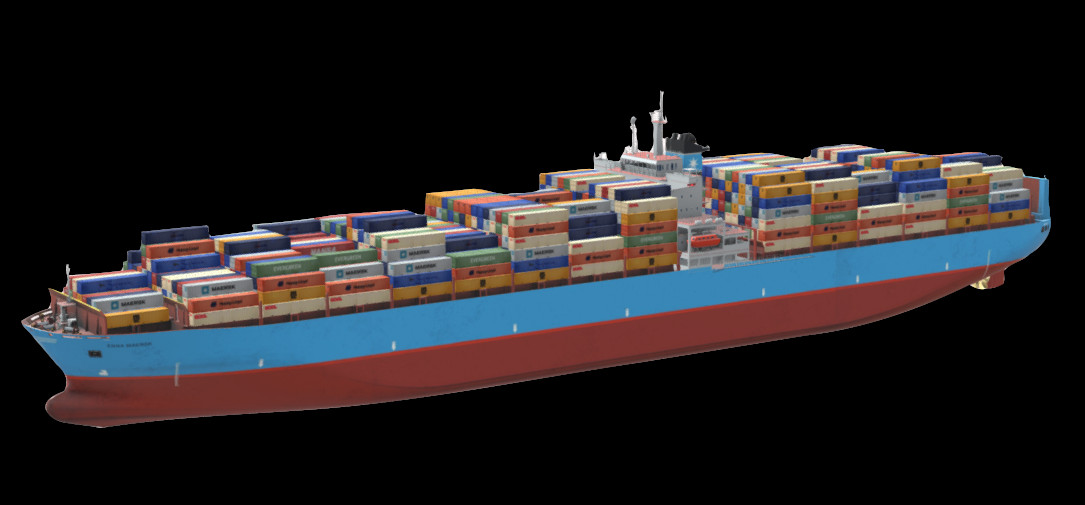 Maersk container ship lowpoly